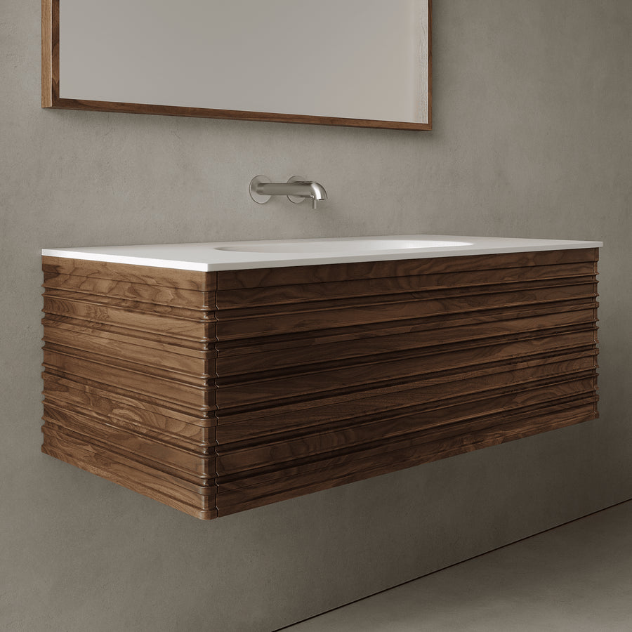 Rivara Real Walnut 1000mm Vanity Unit - Single Drawer with Single Basin