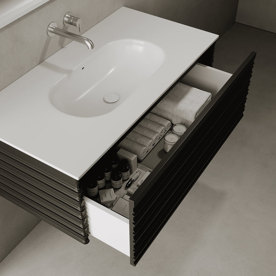 Rivara Silk Black 1000mm Vanity Unit - Single Drawer with Single Basin