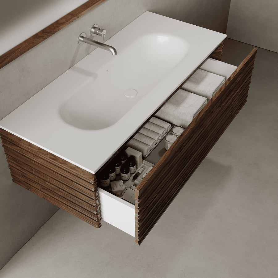 Rivara Real Walnut 1200mm Vanity Unit - Single Drawer with Large Single Basin
