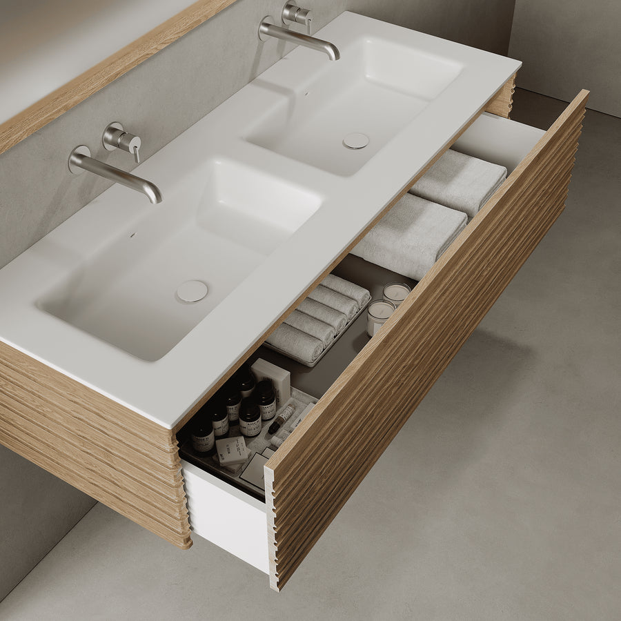 Rivara Real Ash 1400mm Vanity Unit - Single Drawer with Double Basin