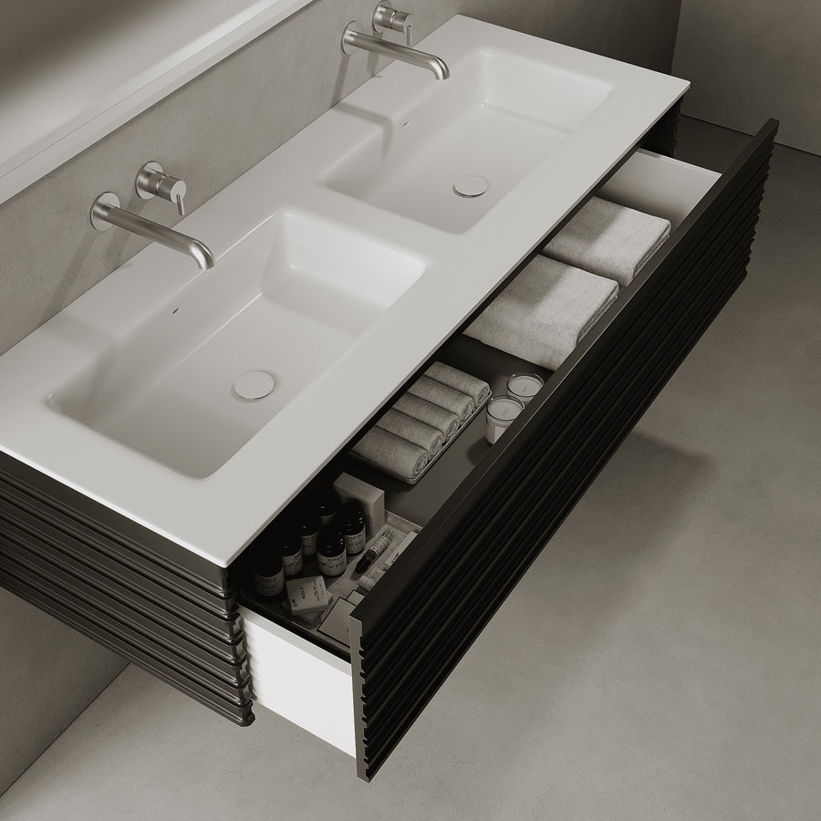 Rivara Silk Black 1400mm Vanity Unit - Single Drawer with Double Basin