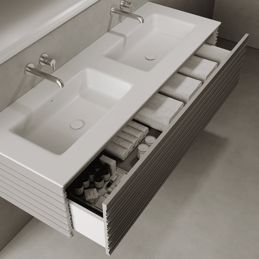Rivara Stone Grey 1500mm Vanity Unit - Single Drawer with Double Basin