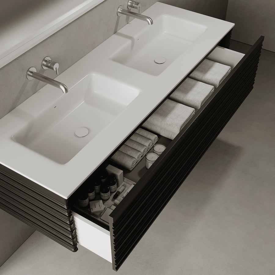 Rivara Silk Black 1500mm Vanity Unit - Single Drawer with Double Basin