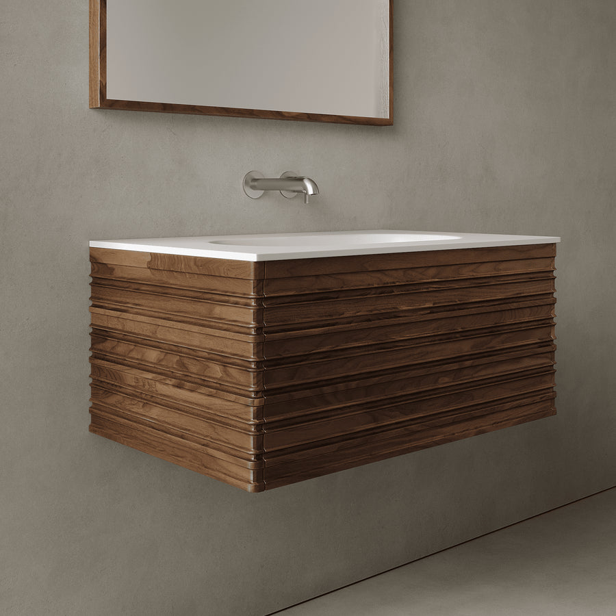 Rivara Real Walnut 800mm Vanity Unit - Single Drawer with Single Basin