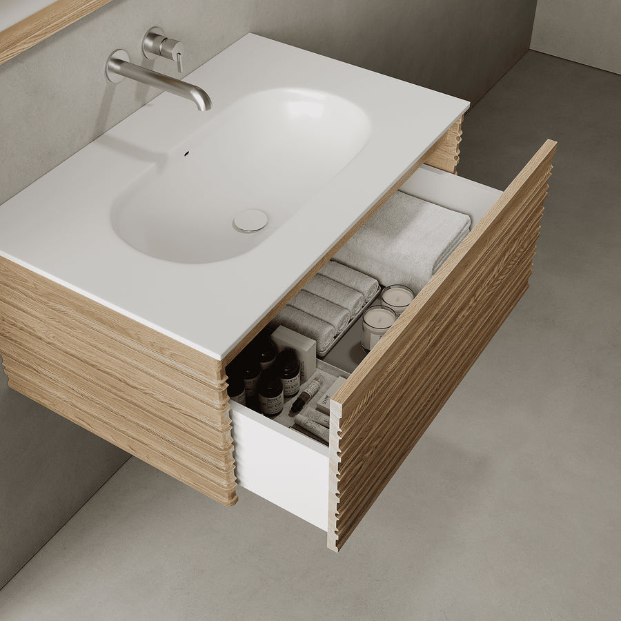 Rivara Real Ash 800mm Vanity Unit - Single Drawer with Single Basin