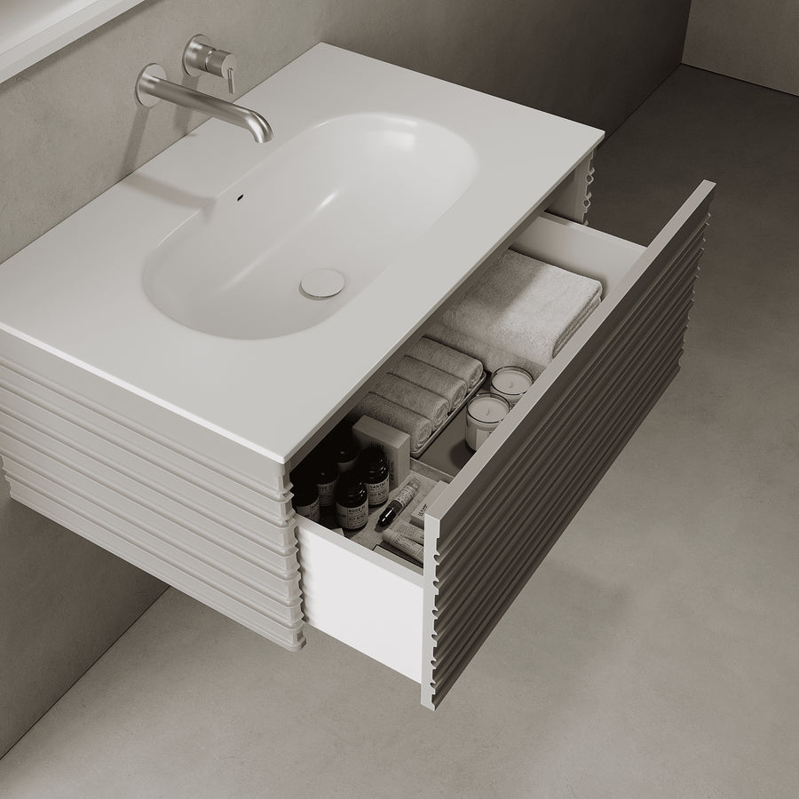 Rivara Stone Grey 800mm Vanity Unit - Single Drawer with Single Basin
