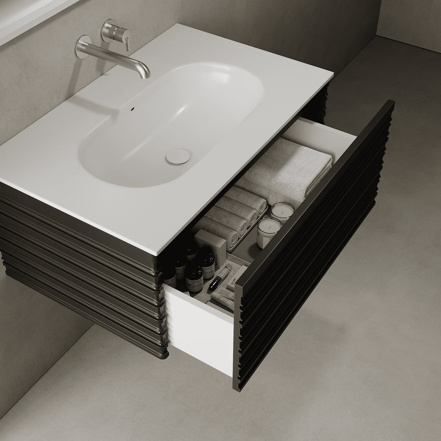 Rivara Silk Black 800mm Vanity Unit - Single Drawer with Single Basin