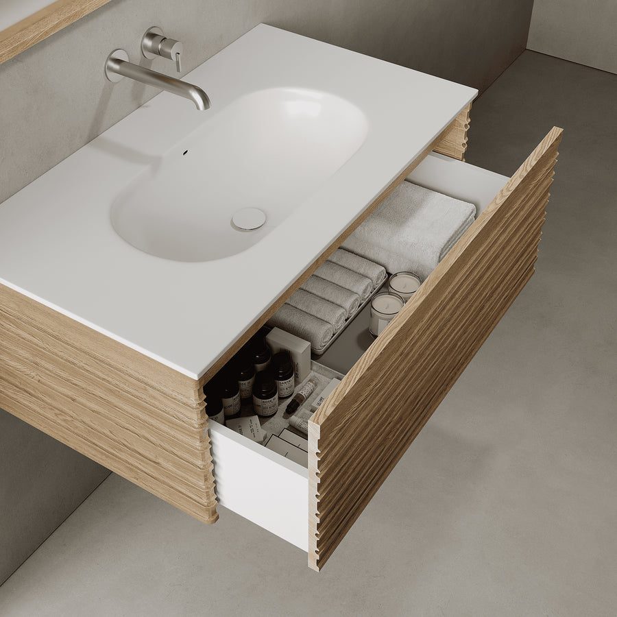 Rivara Real Ash 900mm Vanity Unit - Single Drawer with Single Basin