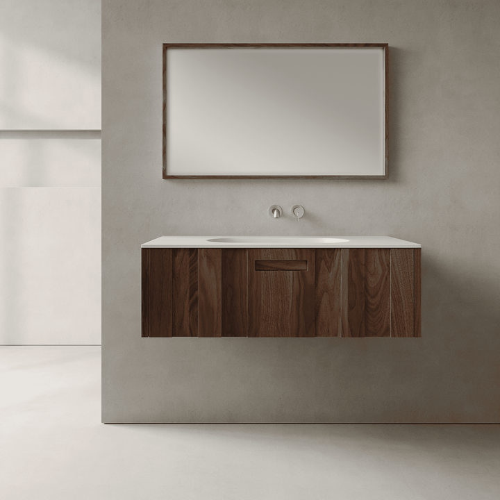 Calvera Real Walnut 1000mm Vanity Unit - Single Drawer with Single Basin