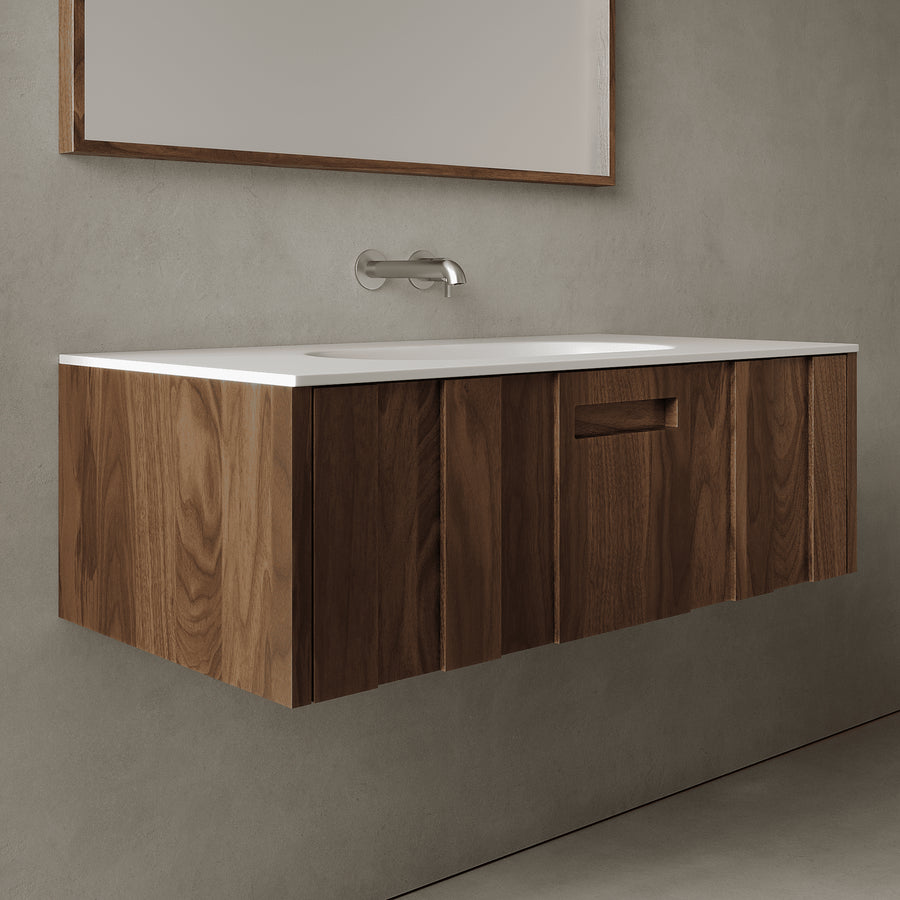Calvera Real Walnut 1000mm Vanity Unit - Single Drawer with Single Basin
