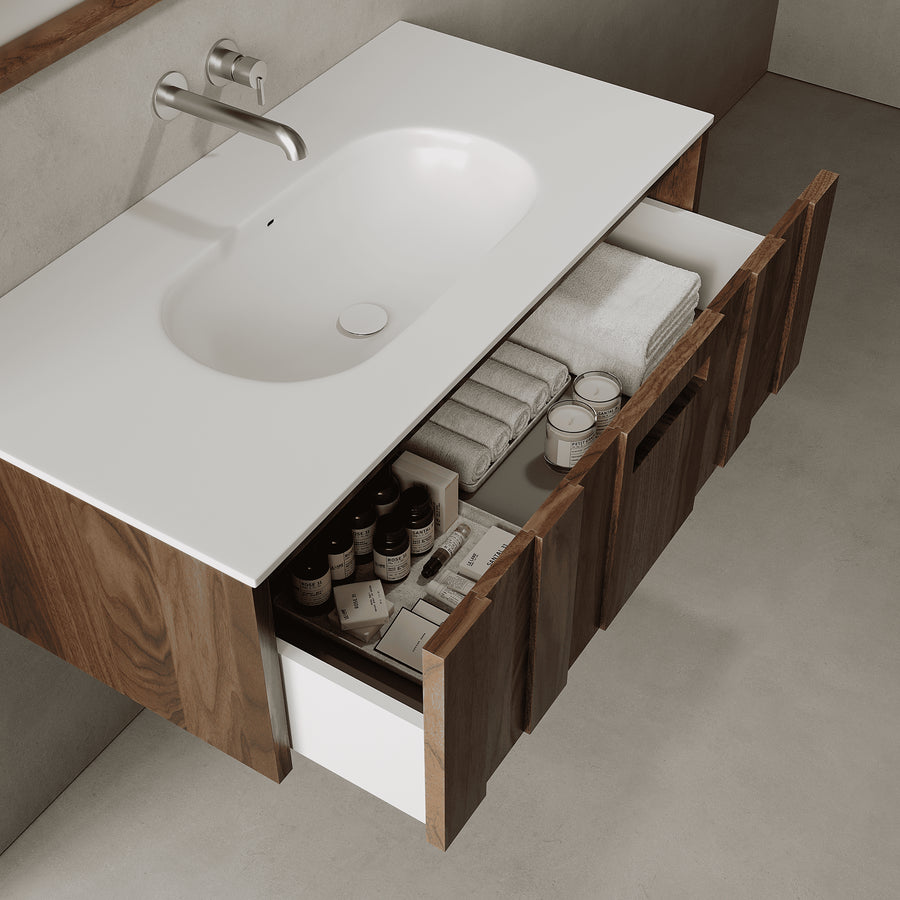 Calvera Real Walnut 1000mm Vanity Unit - Single Drawer with Single Basin