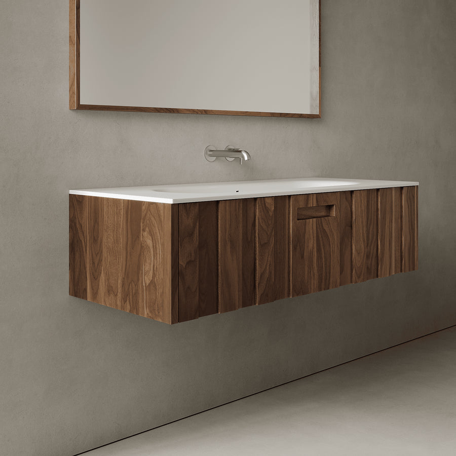 Calvera Real Walnut 1200mm Vanity Unit - Single Drawer with Large Single Basin