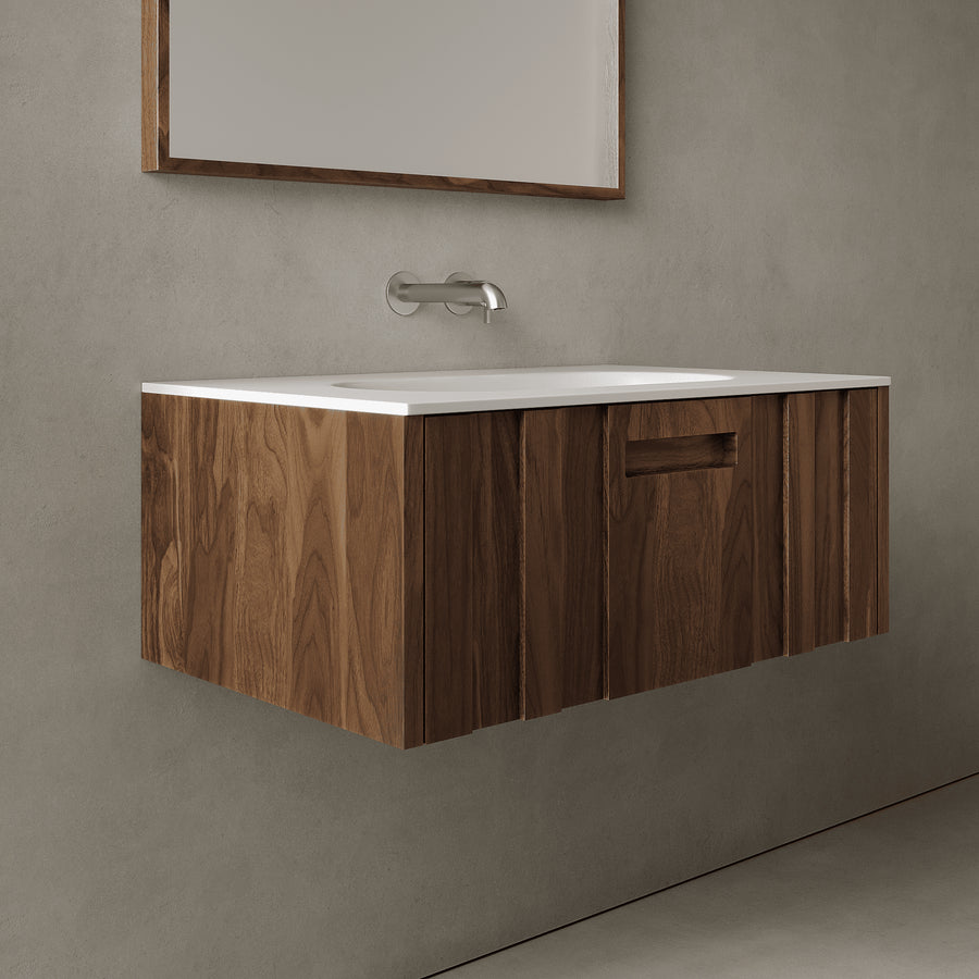 Calvera Real Walnut 800mm Vanity Unit - Single Drawer with Single Basin