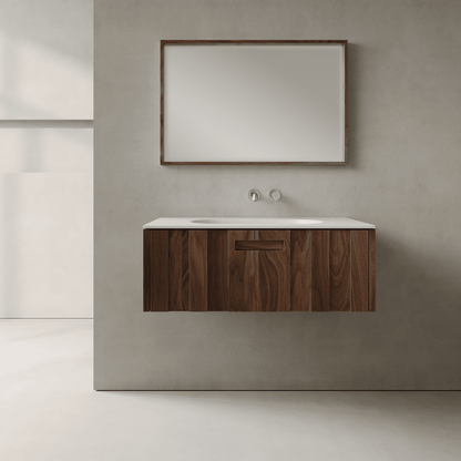 Calvera Real Walnut 900mm Vanity Unit - Single Drawer with Single Basin