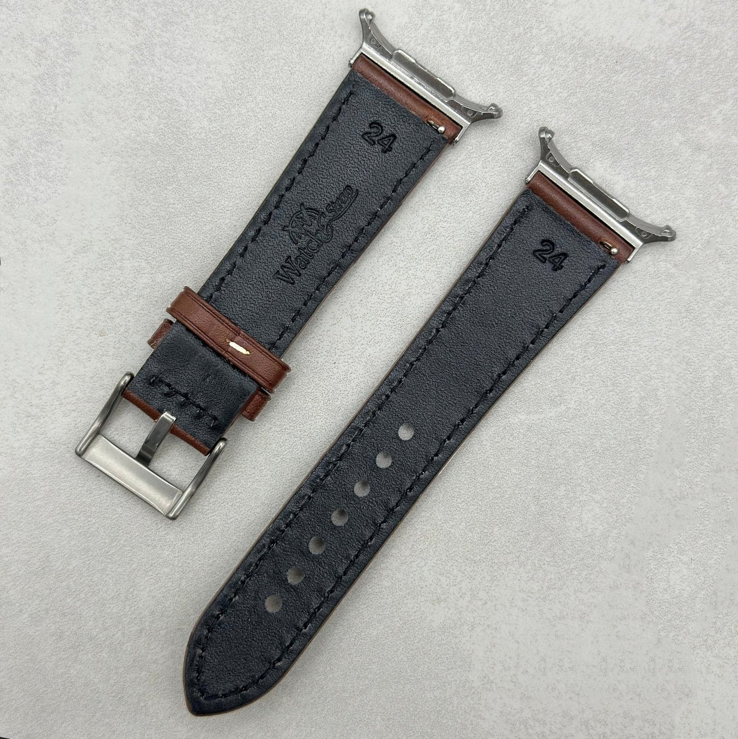 The Venice: Mocha Brown Italian Vegetable Tanned Leather Samsung Galaxy Watch Ultra Strap