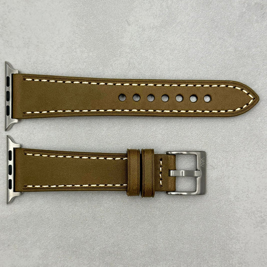 The Venice: Army Green Italian Vegetable Tanned Leather Apple Watch Strap