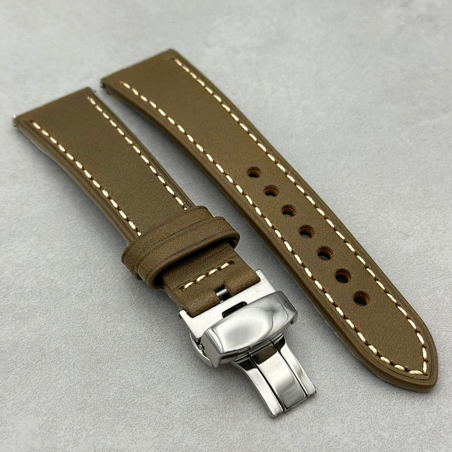 The Venice: Army Green Italian Vegetable Tanned Leather Fitbit Sense/Versa Watch Strap