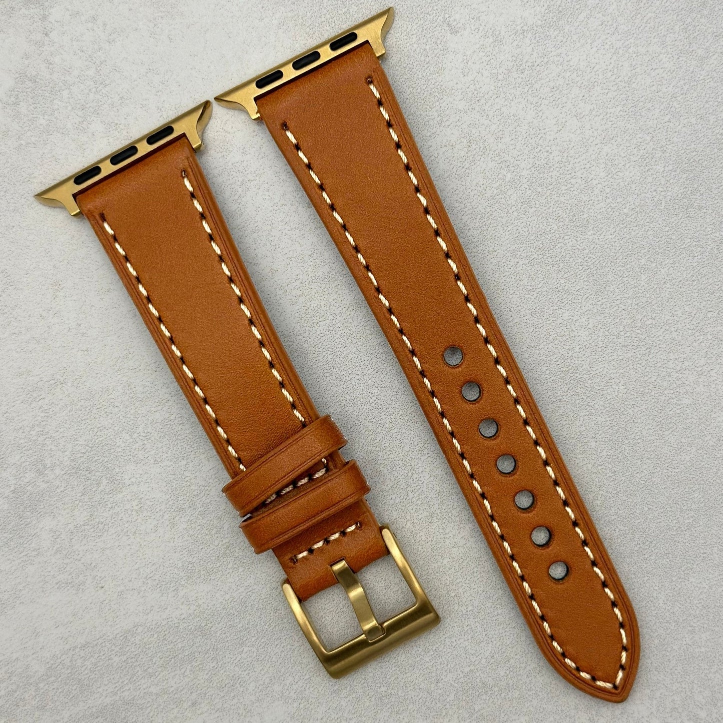 The Venice: Caramel Tan Italian Vegetable Tanned Leather Apple Watch Strap