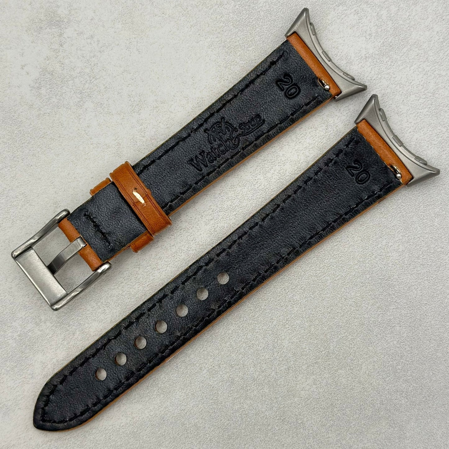 The Venice: Caramel Tan Italian Vegetable Tanned Leather Google Pixel Watch Strap