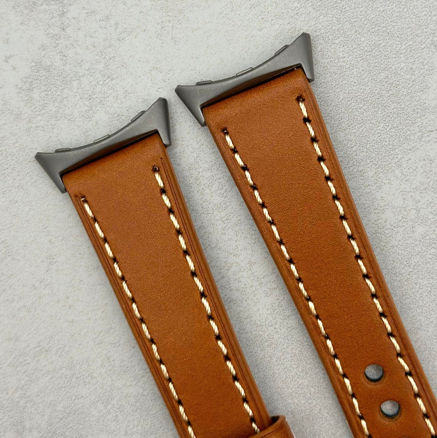 The Venice: Caramel Tan Italian Vegetable Tanned Leather Google Pixel Watch Strap