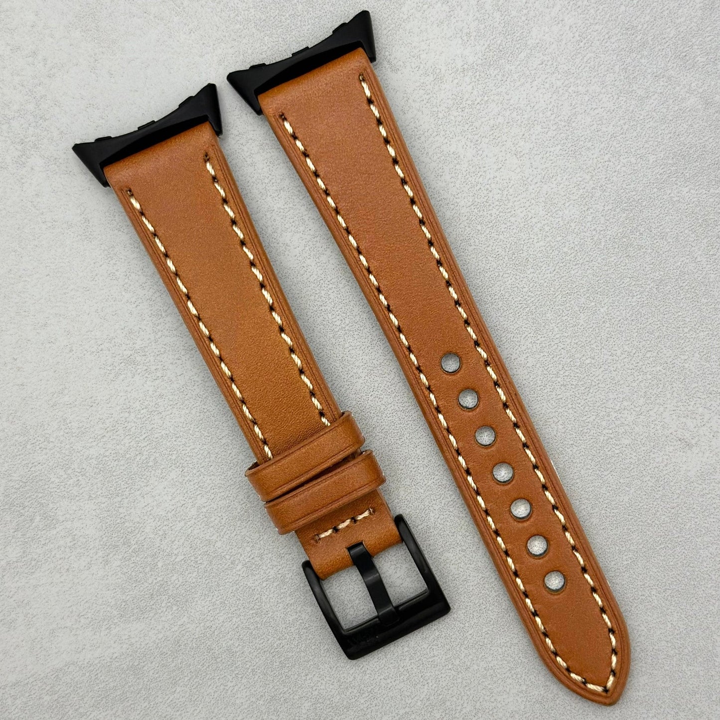 The Venice: Caramel Tan Italian Vegetable Tanned Leather Google Pixel Watch Strap