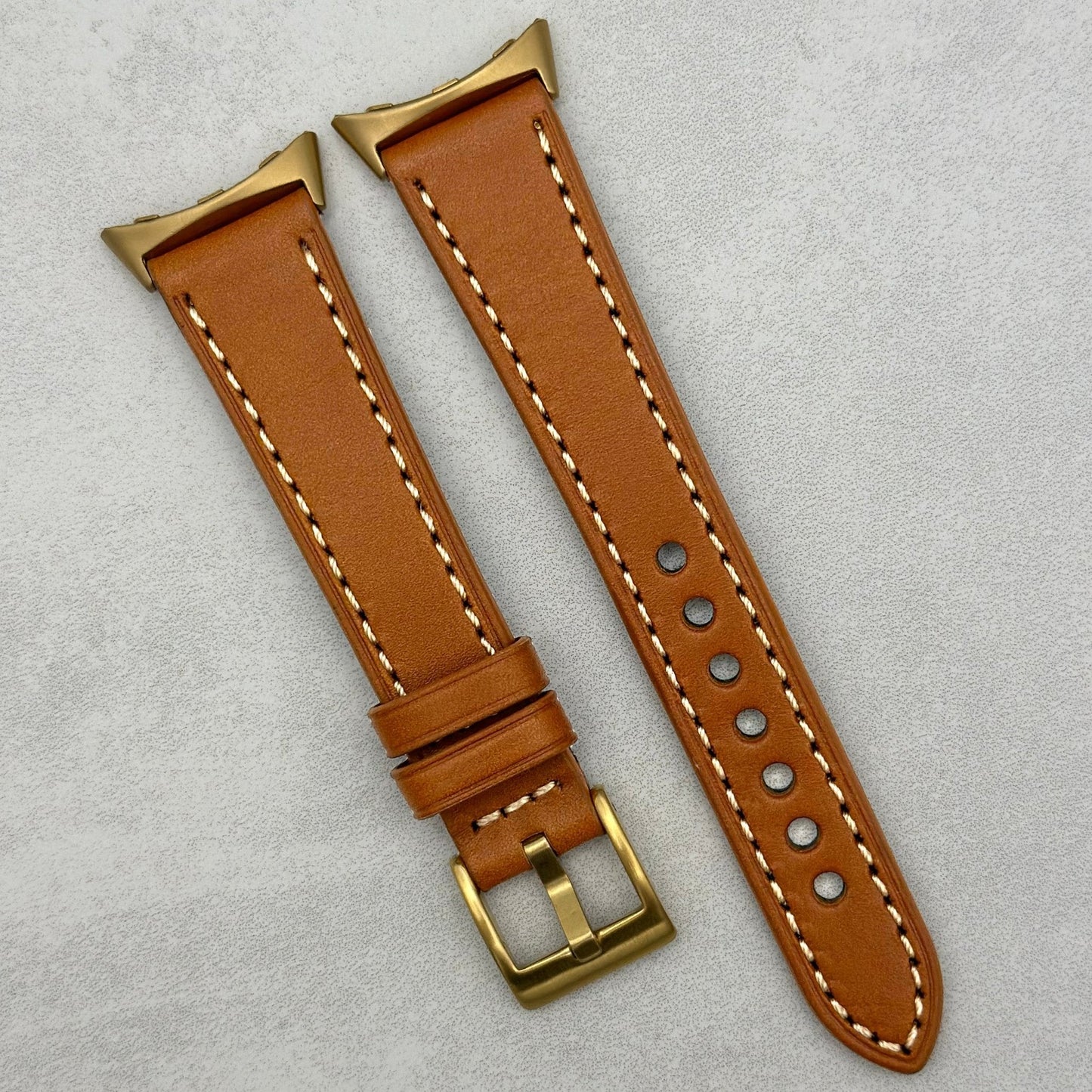 The Venice: Caramel Tan Italian Vegetable Tanned Leather Google Pixel Watch Strap