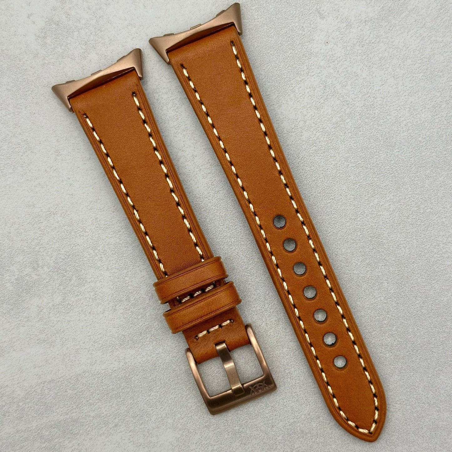 The Venice: Caramel Tan Italian Vegetable Tanned Leather Google Pixel Watch Strap