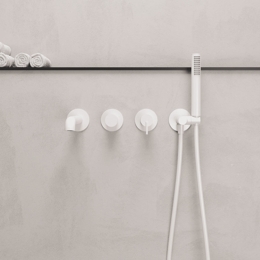 Lia Wall Mounted Bath Mixer with Shower Set - White