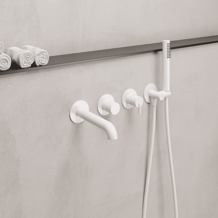Lia Wall Mounted Bath Mixer with Shower Set - White