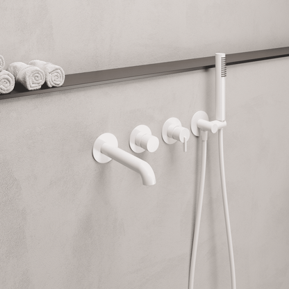 Lia Wall Mounted Bath Mixer with Shower Set - White