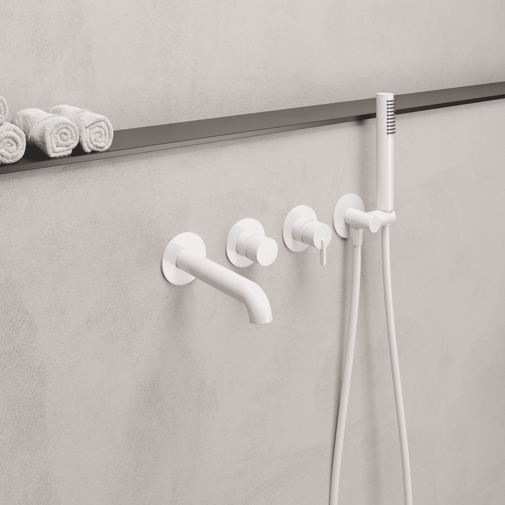 Lia Wall Mounted Bath Mixer with Shower Set - White