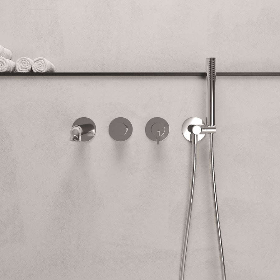Lia Wall Mounted Bath Mixer with Shower Set - Brushed Steel