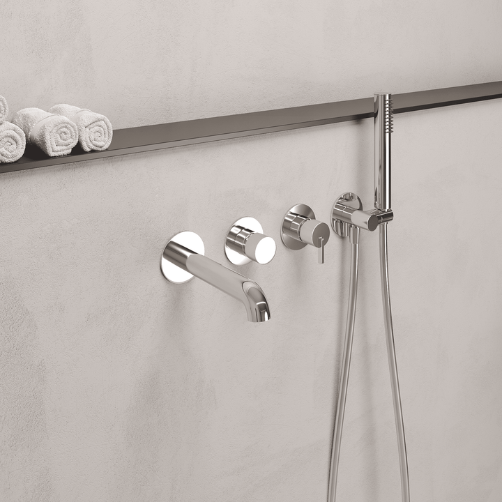 Lia Wall Mounted Bath Mixer with Shower Set - Brushed Steel