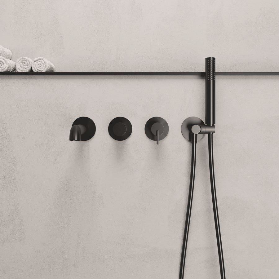 Lia Wall Mounted Bath Mixer with Shower Set - Black