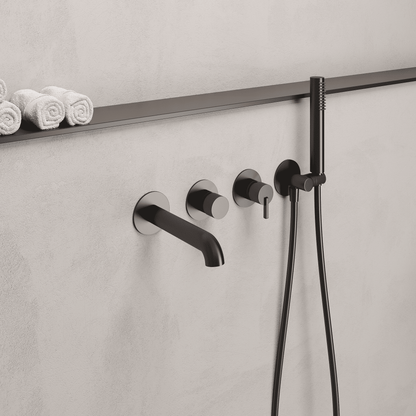 Lia Wall Mounted Bath Mixer with Shower Set - Black