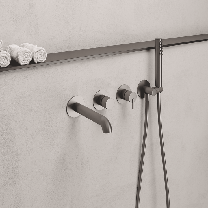 Lia Wall Mounted Bath Mixer with Shower Set - Titanium
