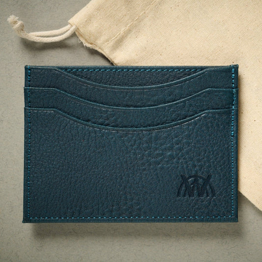 Rome blue full grain Italian leather card case. RFID blocking card case. 5 card slots.