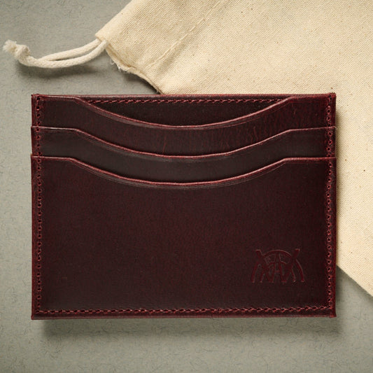 Berlin Burgundy Full Grain Leather RFID Blocking Card Case. 5 Card Slots.