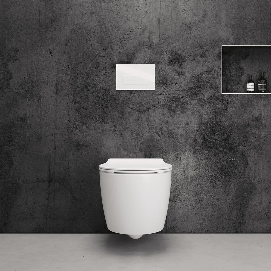 Onia Wall Hung White Toilet Set - with Concealed Frame, Cistern and White Flush Plate