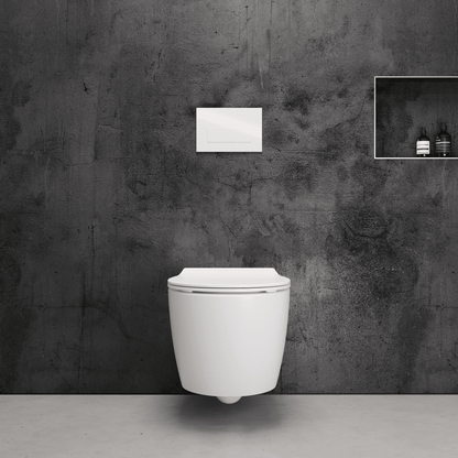 Onia Wall Hung White Toilet Set - with Concealed Frame, Cistern and White Flush Plate