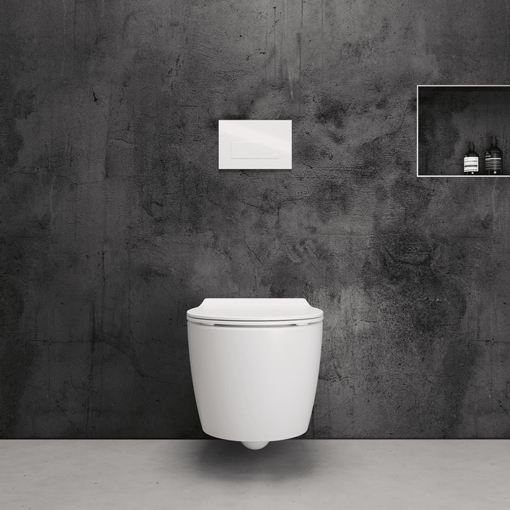 Onia Wall Hung White Toilet Set - with Concealed Frame, Cistern and White Flush Plate