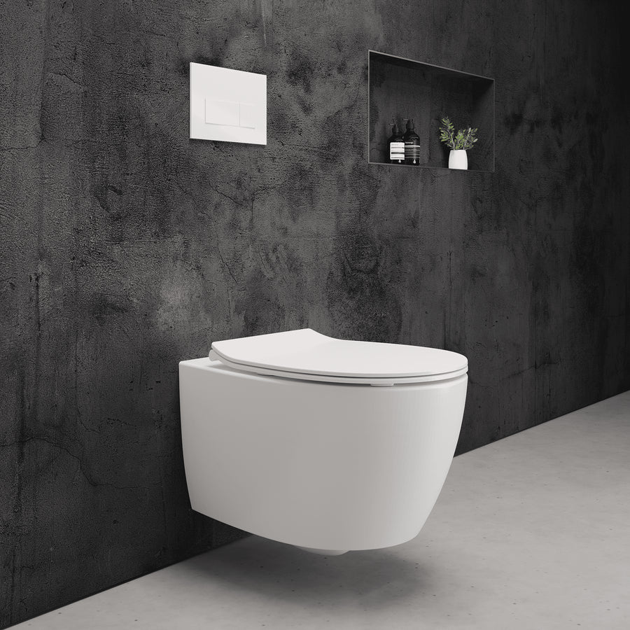Onia Wall Hung White Toilet Set - with Concealed Frame, Cistern and White Flush Plate