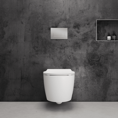 Onia Wall Hung White Toilet Set - with Concealed Frame, Cistern and Brushed Steel Flush Plate