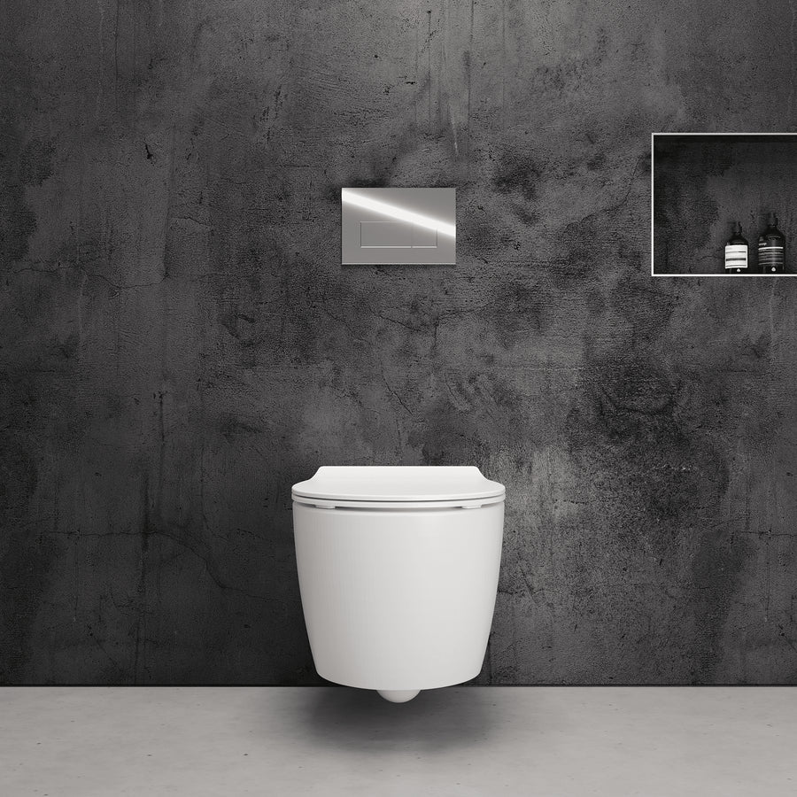 Onia Wall Hung White Toilet Set - with Concealed Frame, Cistern and Chrome Flush Plate
