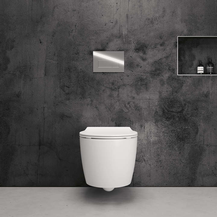 Onia Wall Hung White Toilet Set - with Concealed Frame, Cistern and Chrome Flush Plate