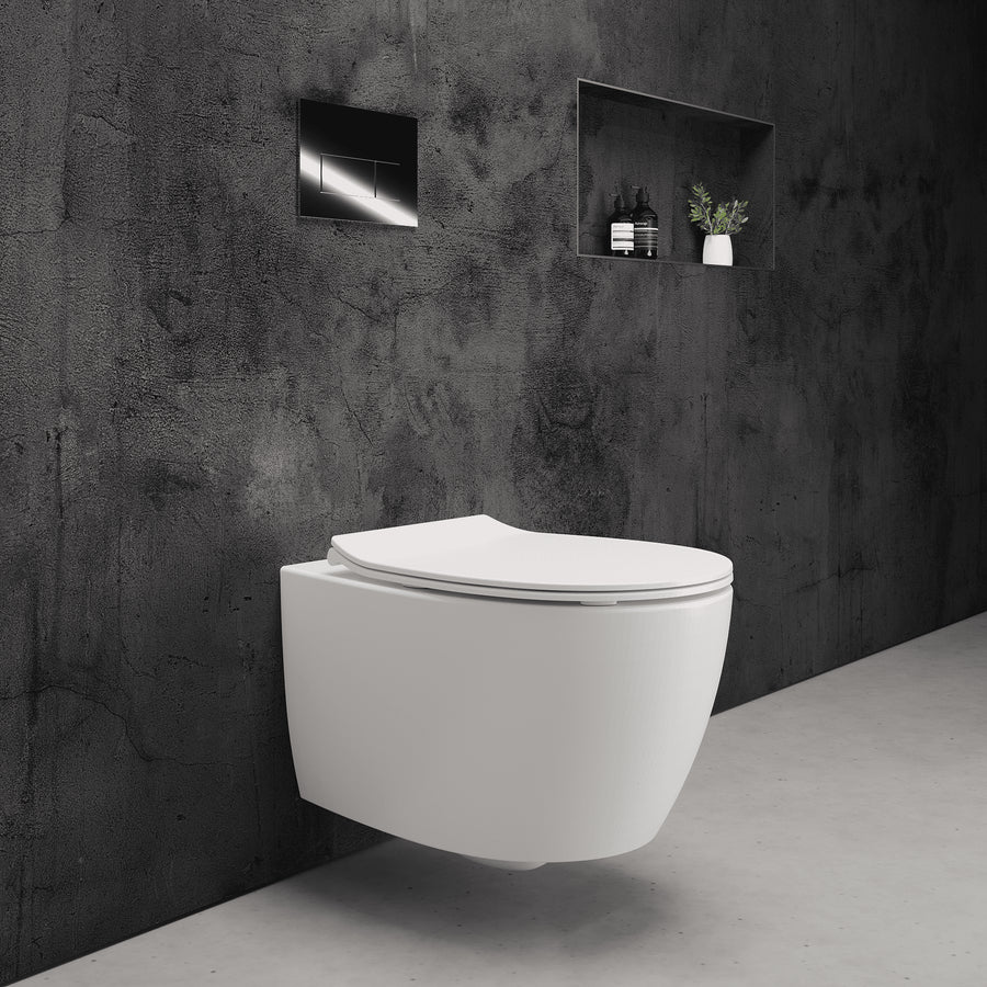 Onia Wall Hung White Toilet Set - with Concealed Frame, Cistern and Chrome Flush Plate