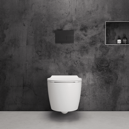 Onia Wall Hung White Toilet Set - with Concealed Frame, Cistern and Black Flush Plate