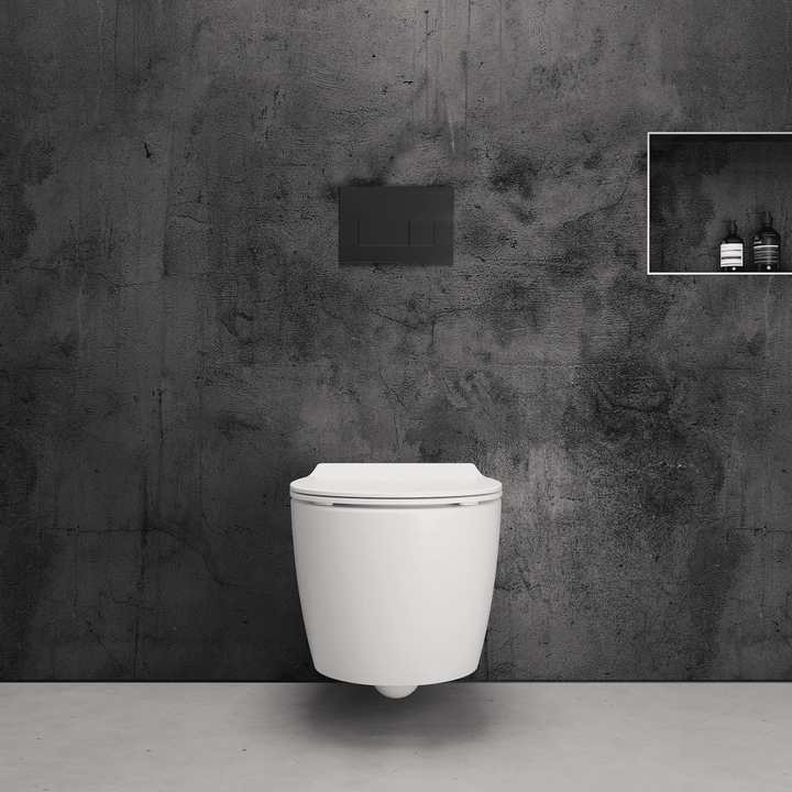 Onia Wall Hung White Toilet Set - with Concealed Frame, Cistern and Black Flush Plate