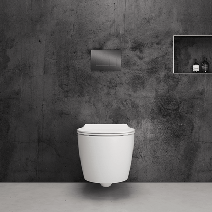 Onia Wall Hung White Toilet Set - with Concealed Frame, Cistern and Titanium Flush Plate