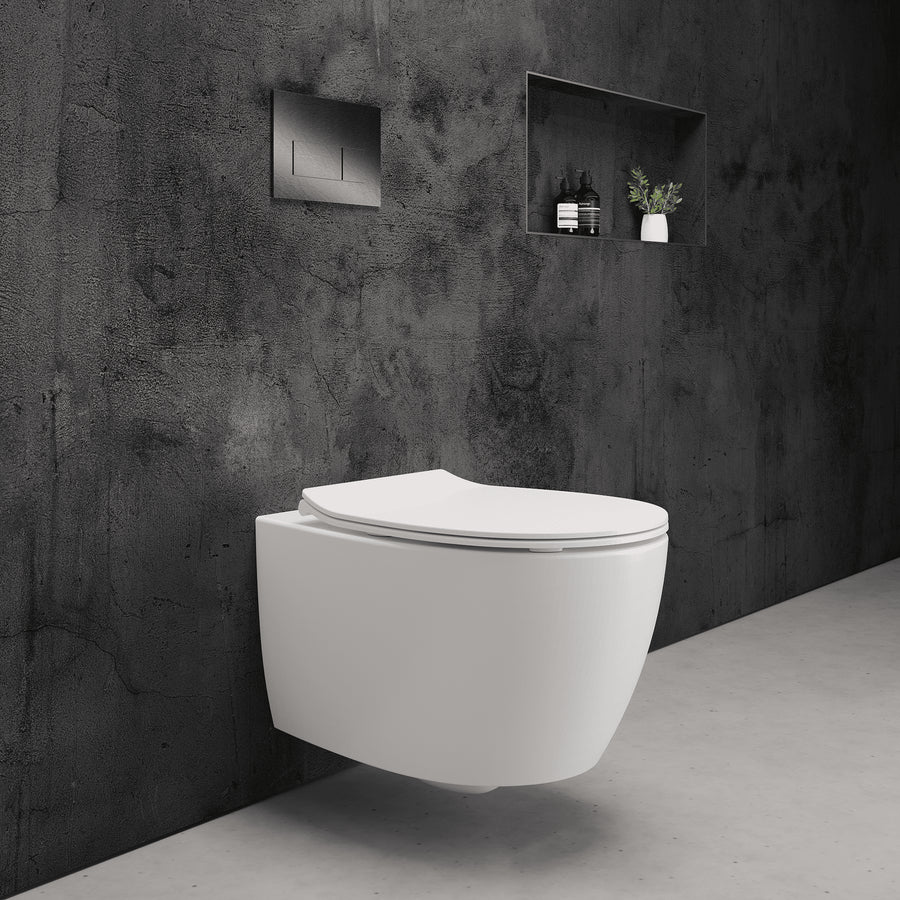 Onia Wall Hung White Toilet Set - with Concealed Frame, Cistern and Titanium Flush Plate